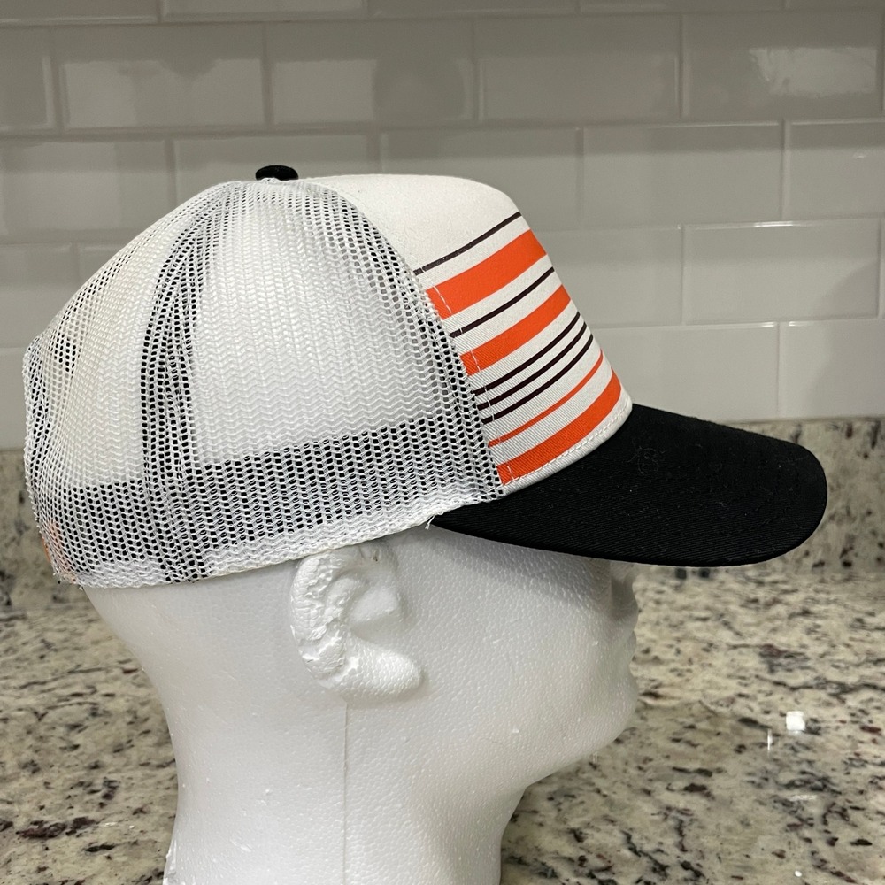 Hooters Mens Trucker Hat White Orange Baseball Striped Mesh Snapback Cap - Picture 3 of 6